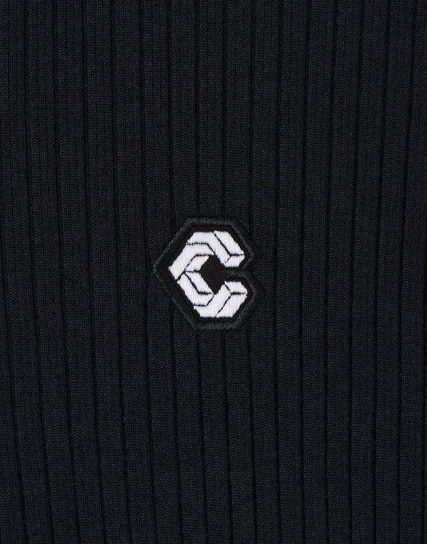 CRONOS WOMEN Shiny Wide Rib Hoodie【BLACK】