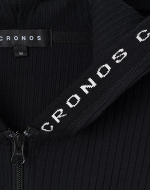 CRONOS WOMEN Shiny Wide Rib Hoodie【BLACK】