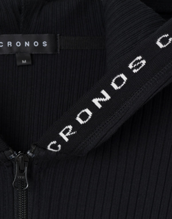 CRONOS WOMEN Shiny Wide Rib Hoodie【BLACK】