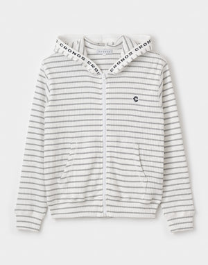 CRONOS WOMEN Shiny Wide Rib Hoodie [WHITE]