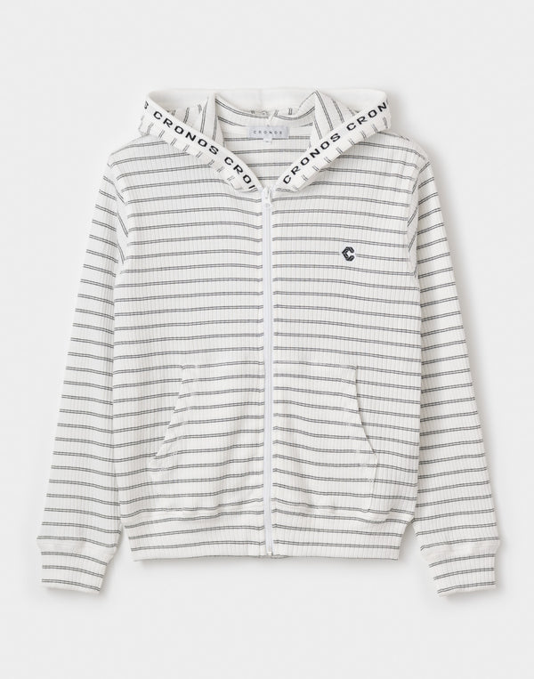 CRONOS WOMEN Shiny Wide Rib Hoodie [WHITE]