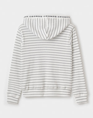 CRONOS WOMEN Shiny Wide Rib Hoodie [WHITE]