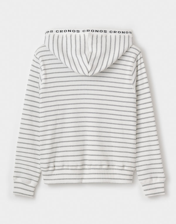 CRONOS WOMEN Shiny Wide Rib Hoodie [WHITE]