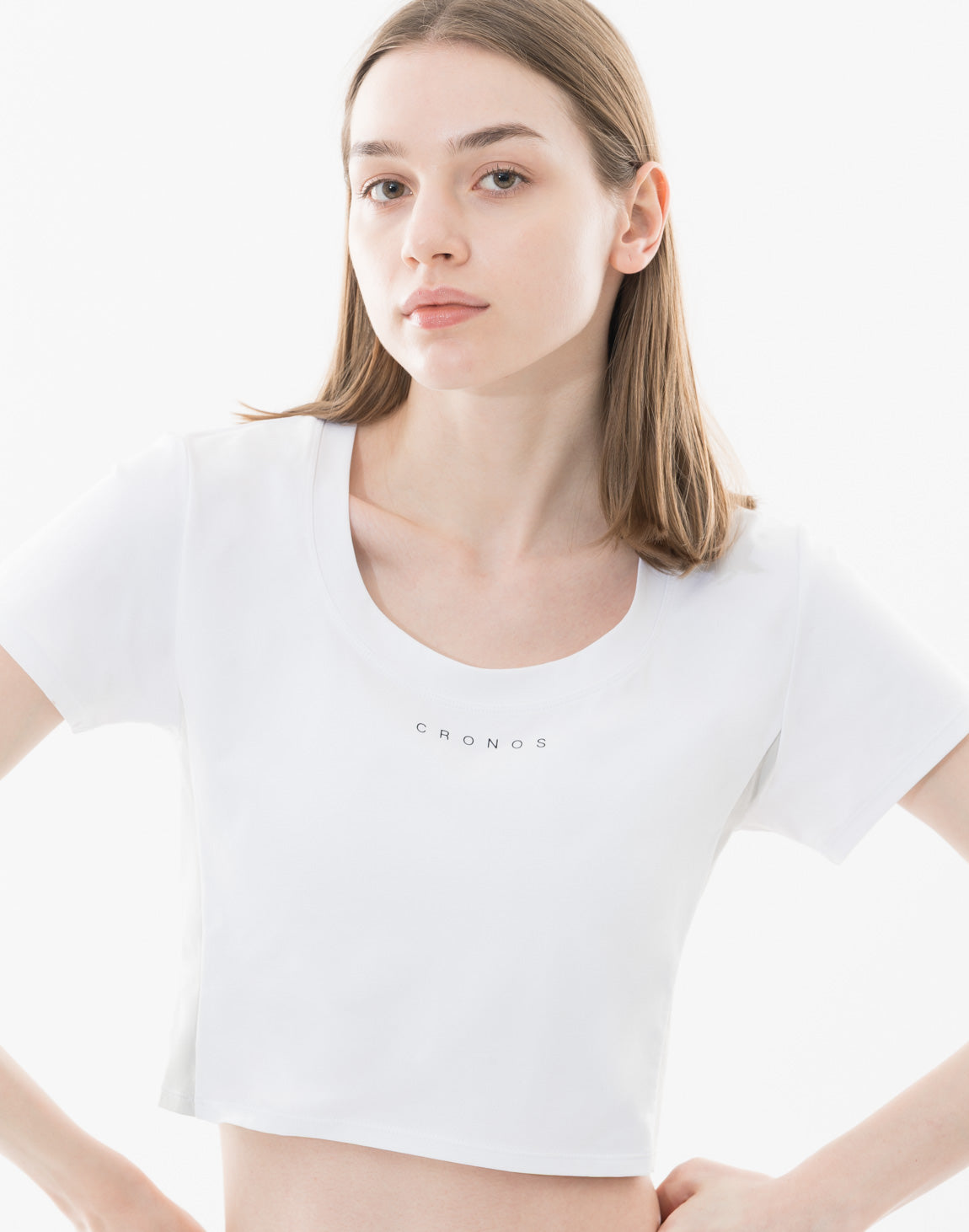 匿名発送　美品　CRONOS クロノス　ショート丈T ホワイト　サイズS CRONOS WOMEN Active Short T-shirts【WHITE】