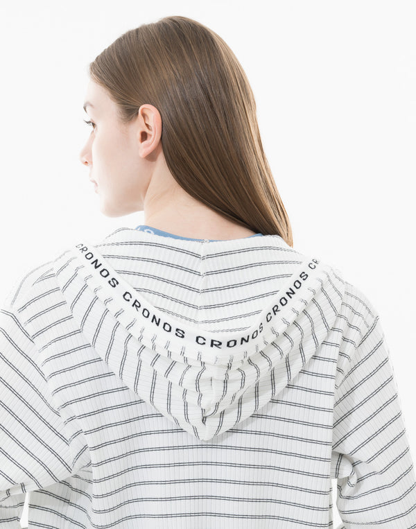 CRONOS WOMEN Shiny Wide Rib Hoodie [WHITE]