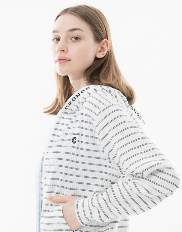 CRONOS WOMEN Shiny Wide Rib Hoodie [WHITE]