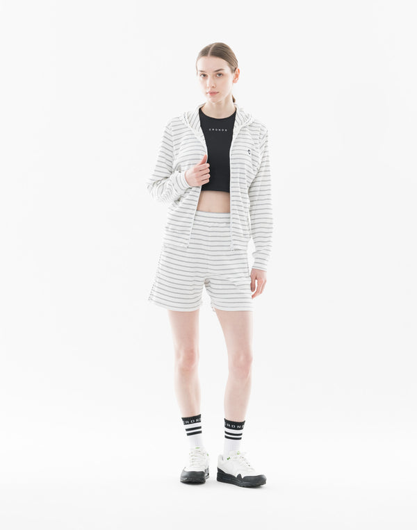 CRONOS WOMEN Shiny Wide Rib Hoodie [WHITE]