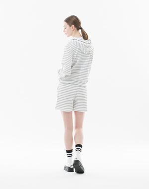 CRONOS WOMEN Shiny Wide Rib Hoodie [WHITE]
