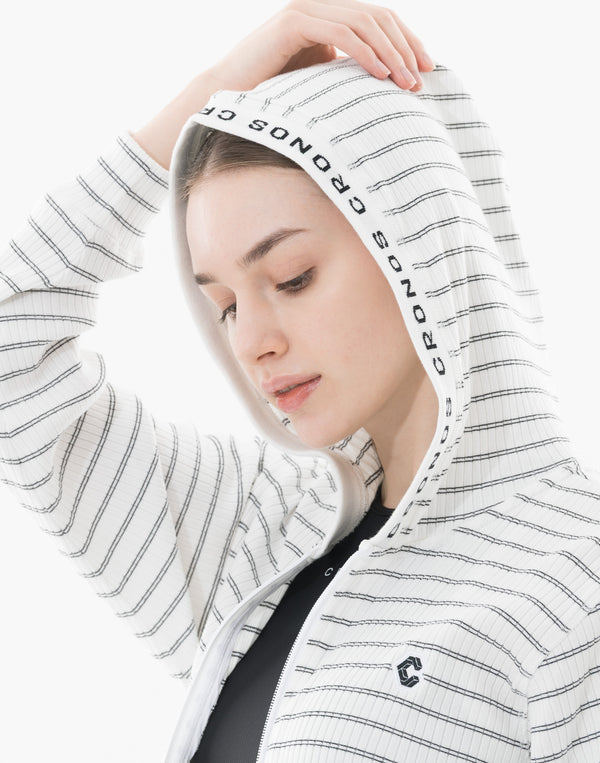 CRONOS WOMEN Shiny Wide Rib Hoodie [WHITE]