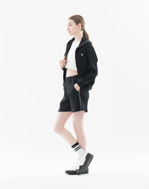 CRONOS WOMEN Shiny Wide Rib Shorts【BLACK】