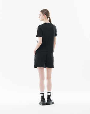 CRONOS WOMEN Shiny Wide Rib Shorts【BLACK】
