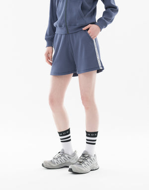 CRONOS WOMEN Shiny Wide Rib Shorts [NAVY]