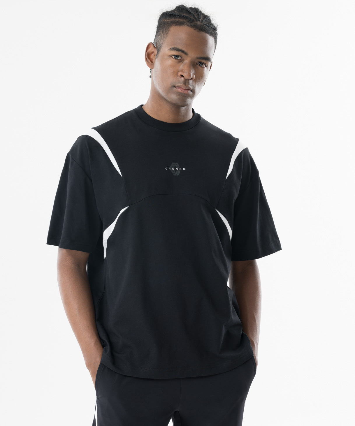 CRONOS Structured Panel over size S/S TEE【BLACK