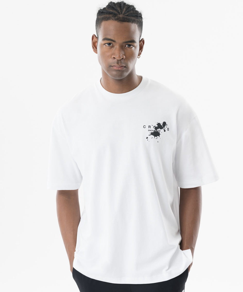 CRONOS Grunge Paint Stroke  over size S/S TEE【WHITE】