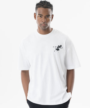 CRONOS Grunge Paint Stroke  over size S/S TEE【WHITE】