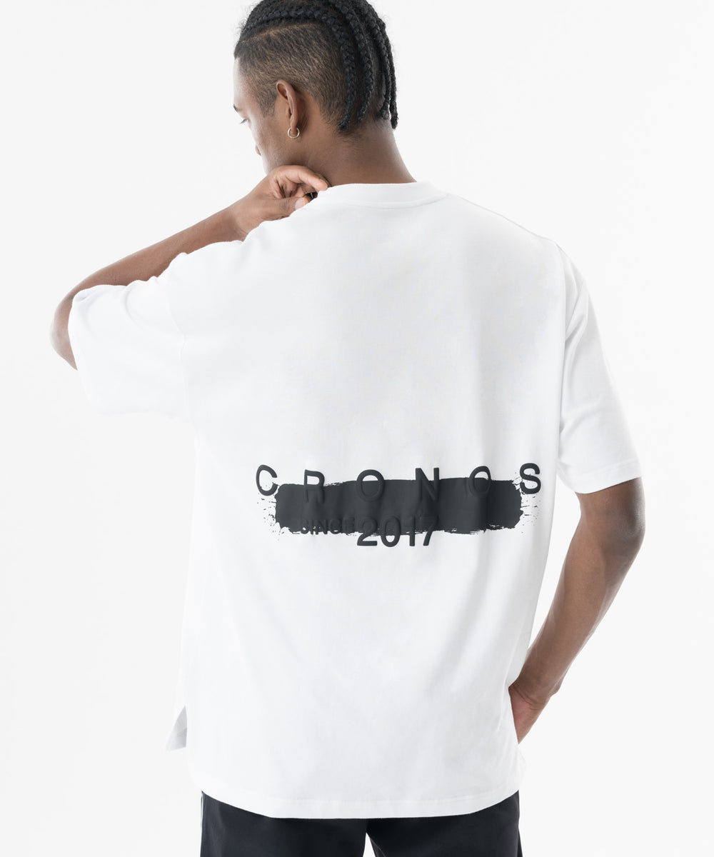 CRONOS Grunge Paint Stroke  over size S/S TEE【WHITE】