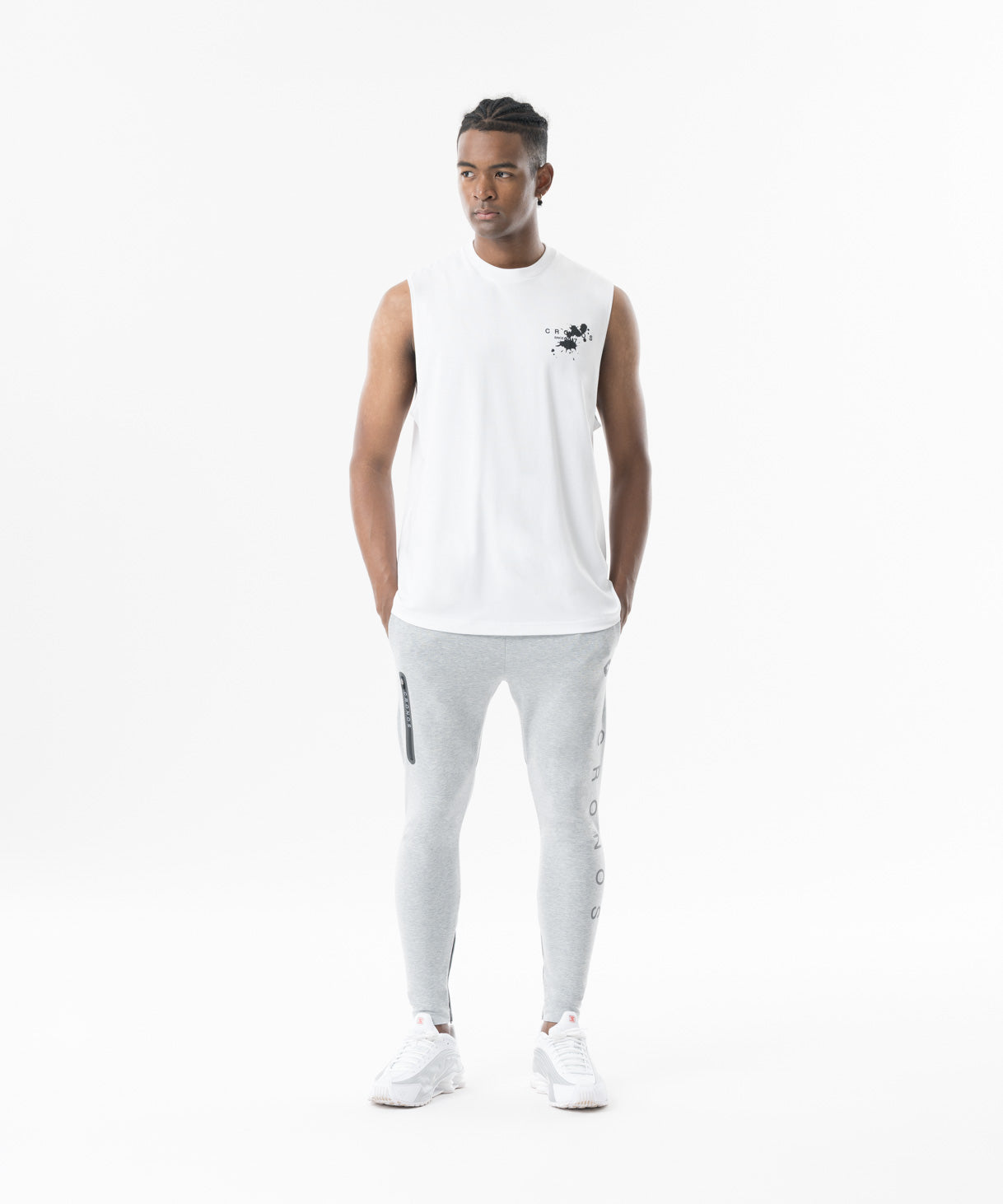 CRONOS Grunge Paint Stroke over size sleeveless【WHITE