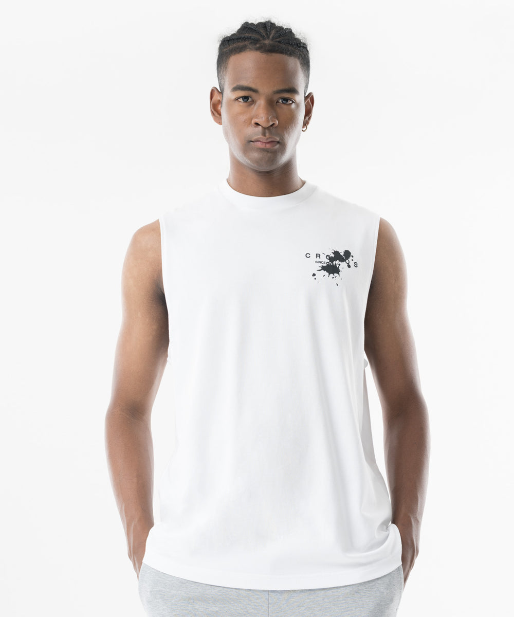 CRONOS Grunge Paint Stroke  over size　sleeveless【WHITE】