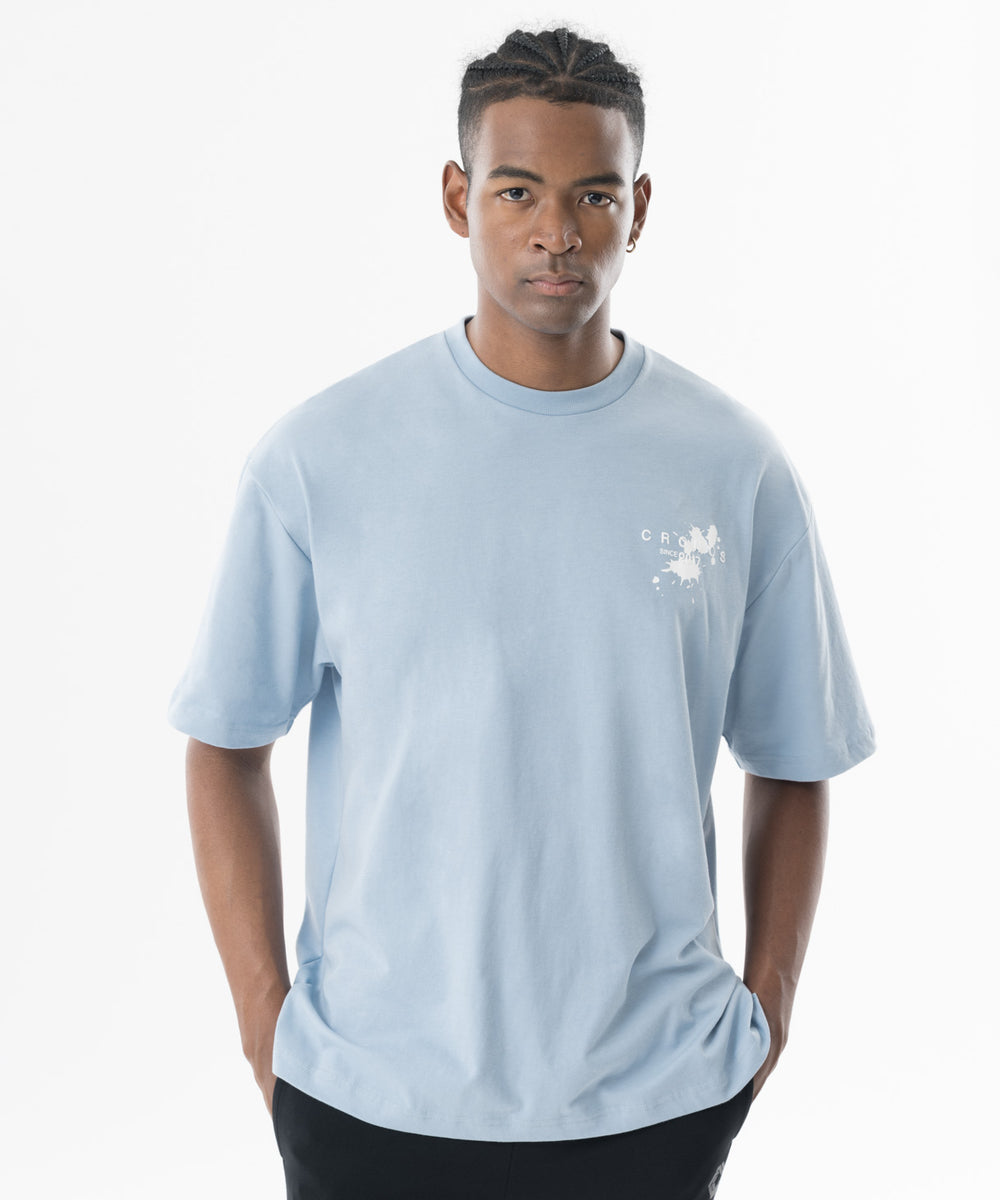 CRONOS Grunge Paint Stroke  over size S/S TEE【L.BLUE】
