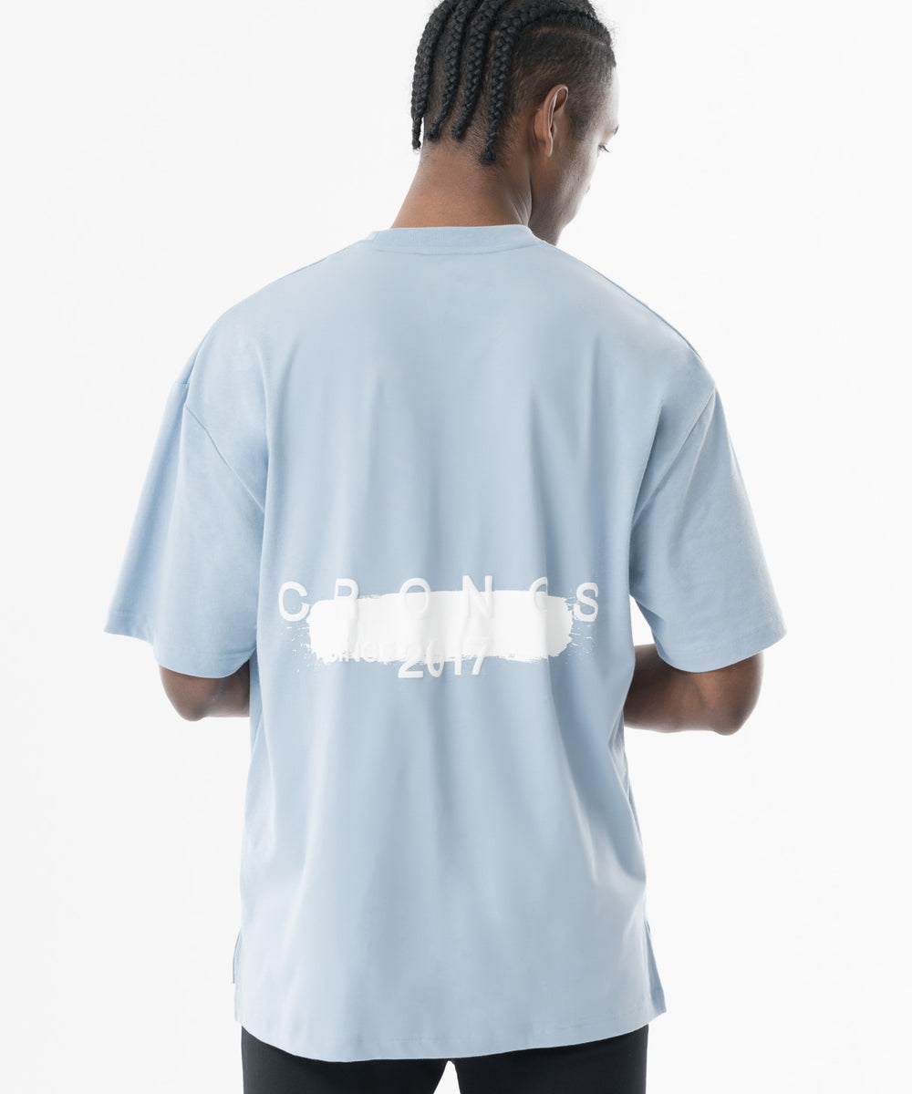 CRONOS Grunge Paint Stroke  over size S/S TEE【L.BLUE】