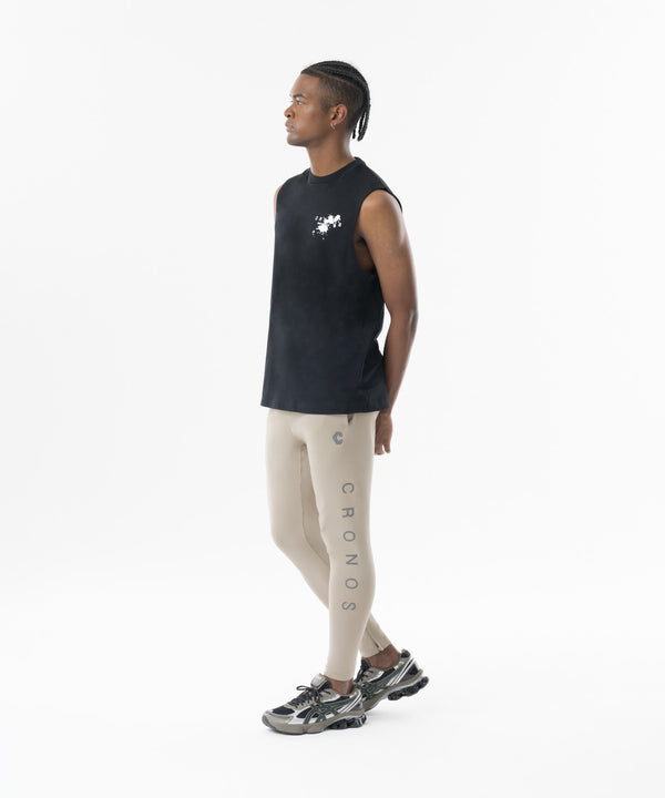 CRONOS Grunge Paint Stroke  over size　sleeveless【BLACK】