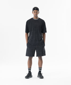 CRONOS Bamboo Pile Jacquard Logo S/S TEE【OFF BLACK】