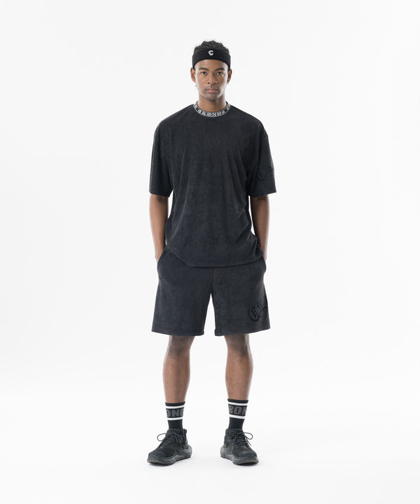 CRONOS Bamboo Pile Jacquard Logo S/S TEE【OFF BLACK】