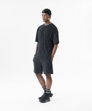 CRONOS Bamboo Pile Jacquard Logo S/S TEE【OFF BLACK】