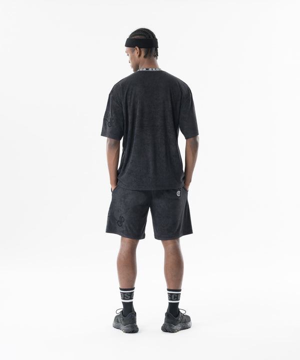 CRONOS Bamboo Pile Jacquard Logo S/S TEE【OFF BLACK】