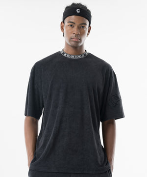 CRONOS Bamboo Pile Jacquard Logo S/S TEE【OFF BLACK】