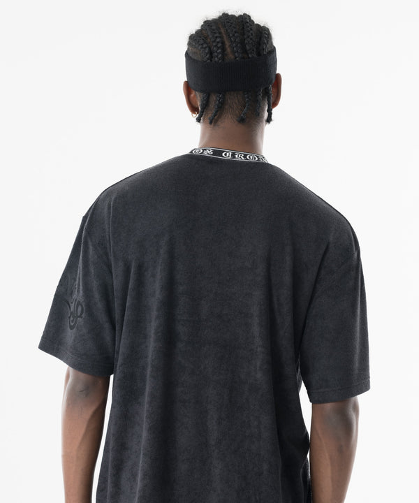 CRONOS Bamboo Pile Jacquard Logo S/S TEE【OFF BLACK】