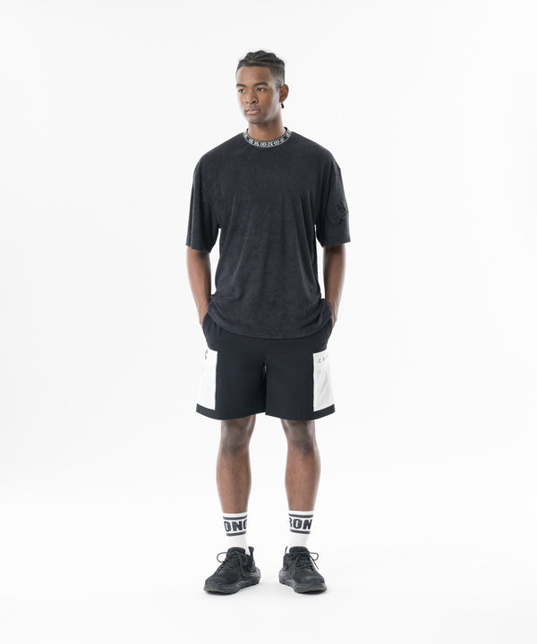 CRONOS Bamboo Pile Jacquard Logo S/S TEE【OFF BLACK】