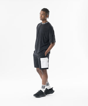 CRONOS Bamboo Pile Jacquard Logo S/S TEE【OFF BLACK】