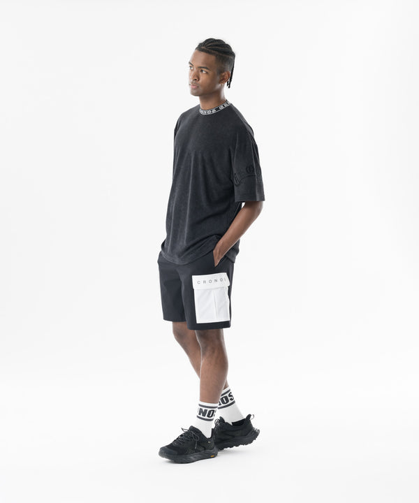 CRONOS Bamboo Pile Jacquard Logo S/S TEE【OFF BLACK】