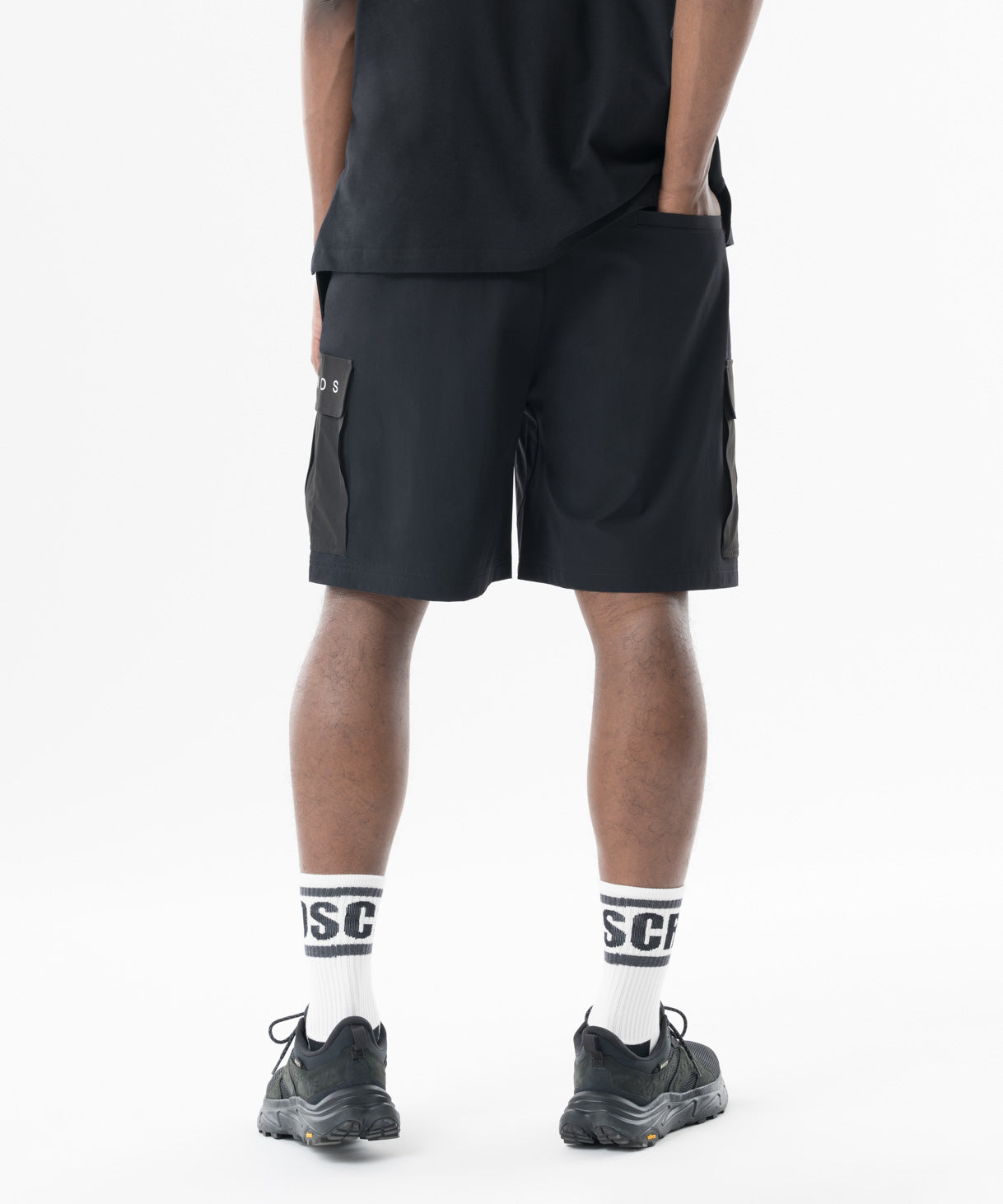 CRONOS Contrast Pocket Stretch Cargo Shorts【BLACK