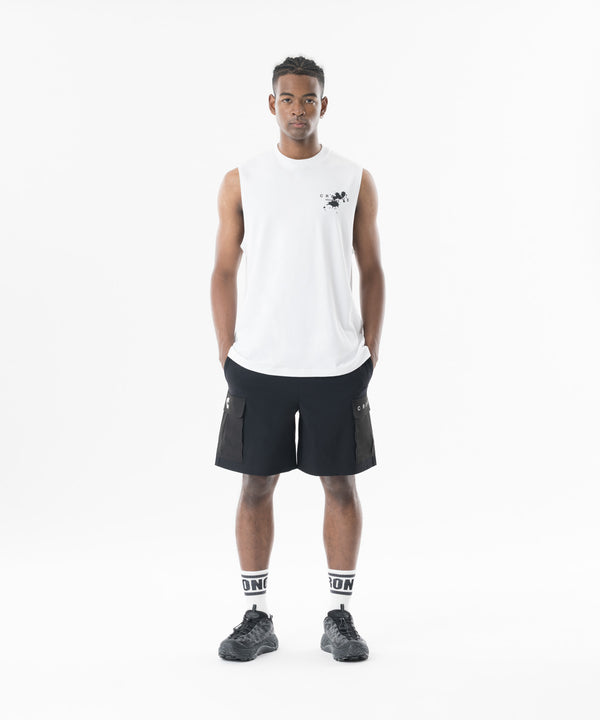 CRONOS Grunge Paint Stroke  over size　sleeveless【WHITE】