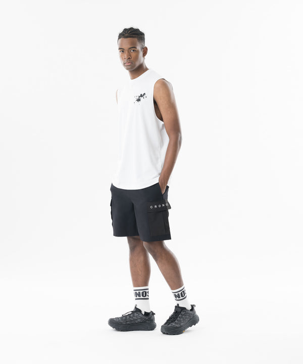 CRONOS Grunge Paint Stroke  over size　sleeveless【WHITE】