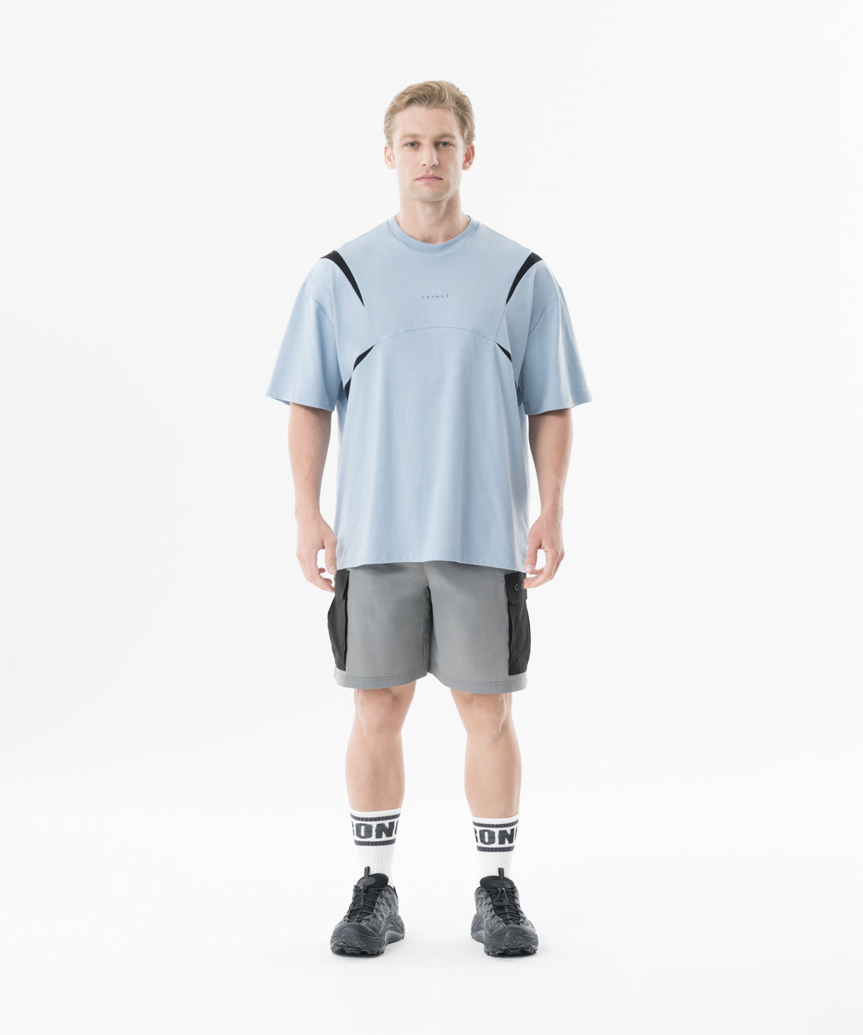 CRONOS Contrast Pocket Stretch Cargo Shorts【D.GRAY】