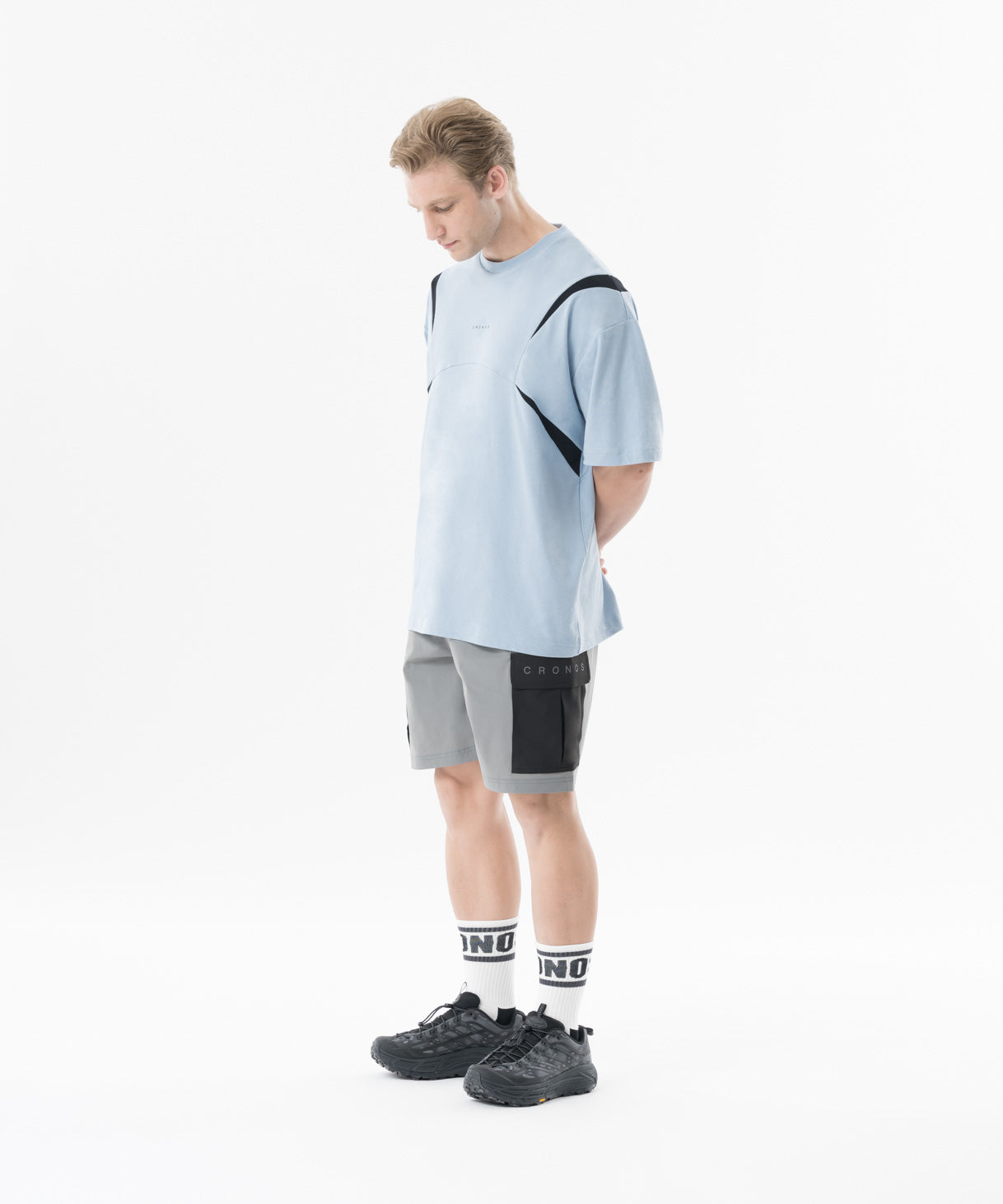 CRONOS Contrast Pocket Stretch Cargo Shorts【D.GRAY】