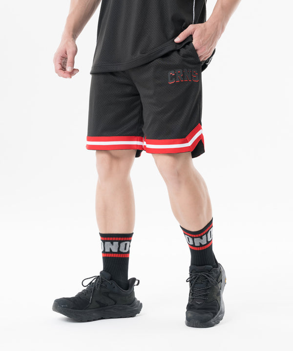 CRONOS Double-Layer Basketball Mesh shorts [BLACK×RED]