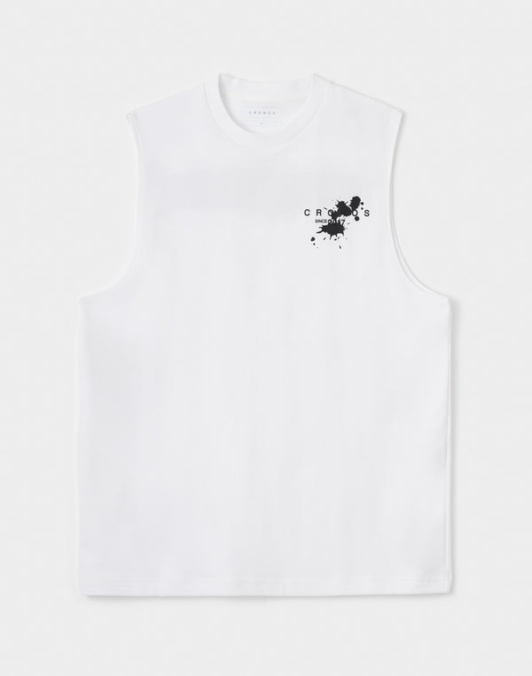 CRONOS Grunge Paint Stroke  over size　sleeveless【WHITE】