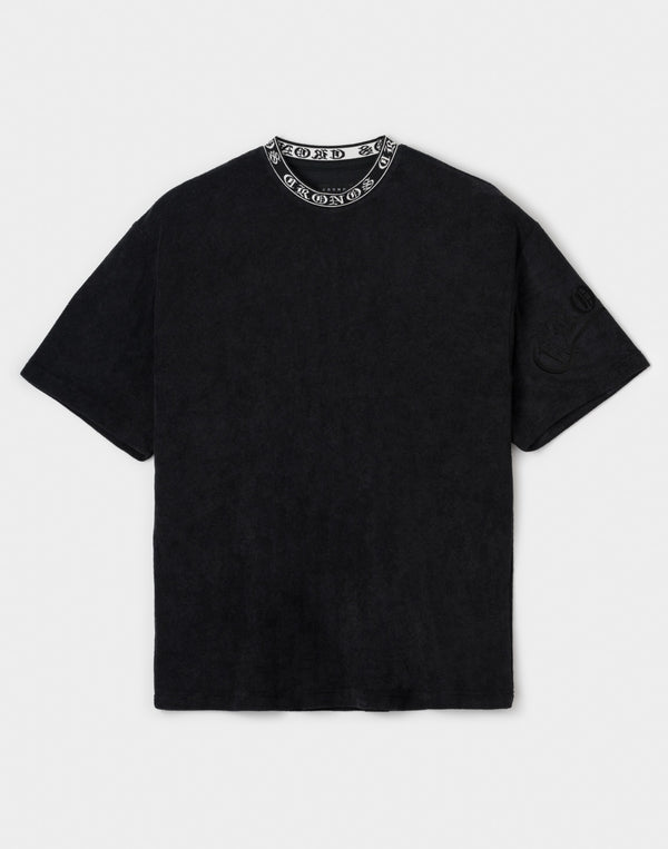 CRONOS Bamboo Pile Jacquard Logo S/S TEE【OFF BLACK】