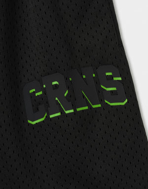 CRONOS 雙層籃球網眼短褲 [黑色×綠色]