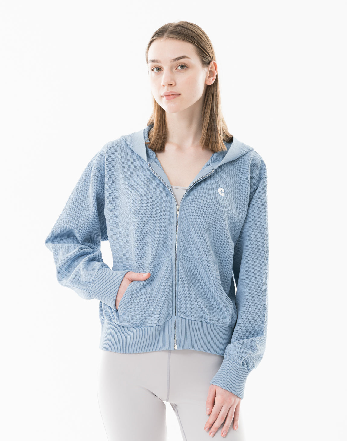 CRONOS WOMEN Summer Mesh Knit Zip Hoodie【BLUE】