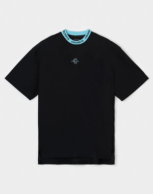 CRONOS AIR MESH JACQUARD COLLAR TEE【BLACK×BLUE】