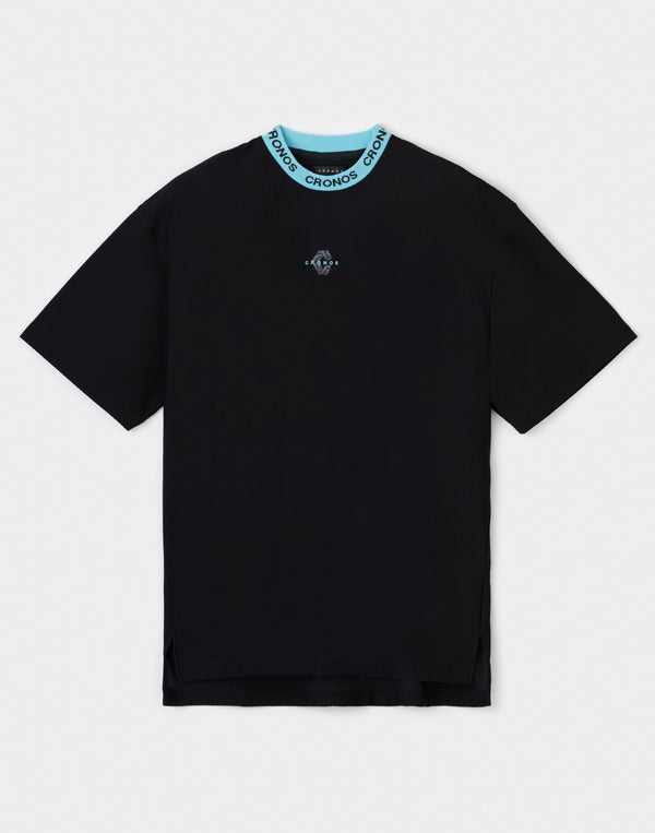 CRONOS AIR MESH JACQUARD COLLAR TEE【BLACK×BLUE】