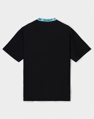 CRONOS AIR MESH JACQUARD COLLAR TEE【BLACK×BLUE】
