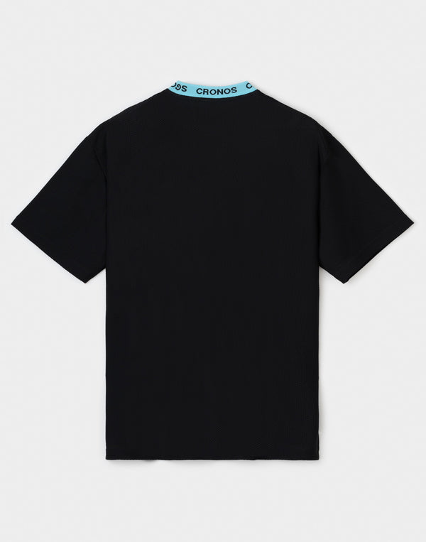CRONOS AIR MESH JACQUARD COLLAR TEE【BLACK×BLUE】