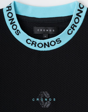CRONOS AIR MESH JACQUARD COLLAR TEE【BLACK×BLUE】