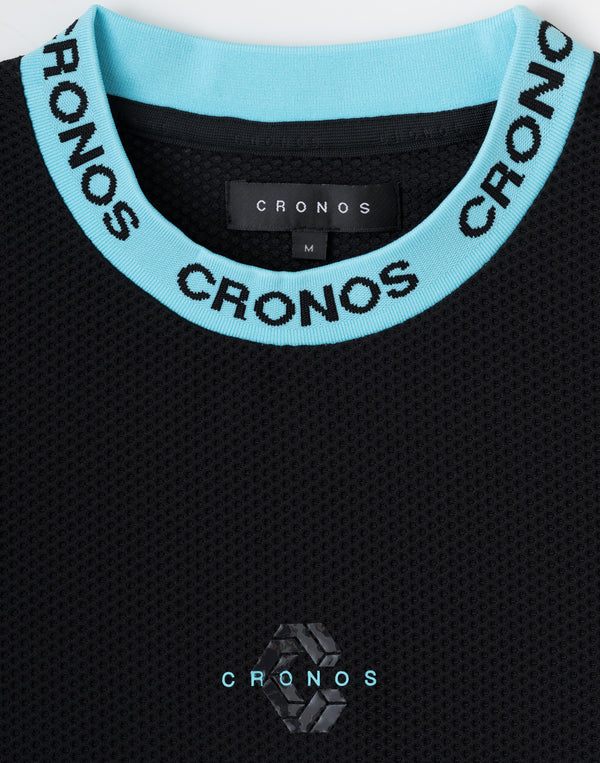 CRONOS AIR MESH JACQUARD COLLAR TEE【BLACK×BLUE】